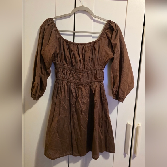 Faithfull The Brand Fabiolla Dress Mini Puff Sleeve Cinched Brown Fall Size 4 - Picture 6 of 10
